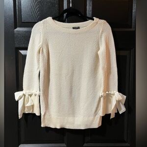 Talbots White Ivory Wool Blend Bow Sleeve Sweater NWT